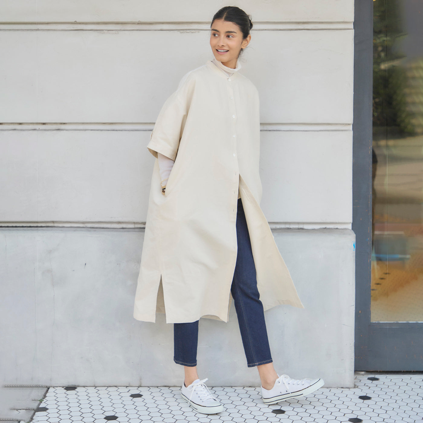 生成りリネン・シャツワンピース